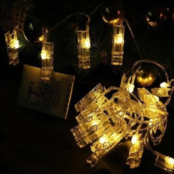 BUFFER® 3 Metre 20li Led Işıklı Dekoratif Fotoğraf Askılığı Mandalları - 7