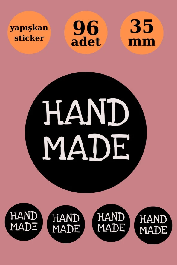 Siyah Handmade Sticker -Paketleme Sticker - Teşekkür Etiketi- Yuvarlak Sticker - El Yapımı Sticker