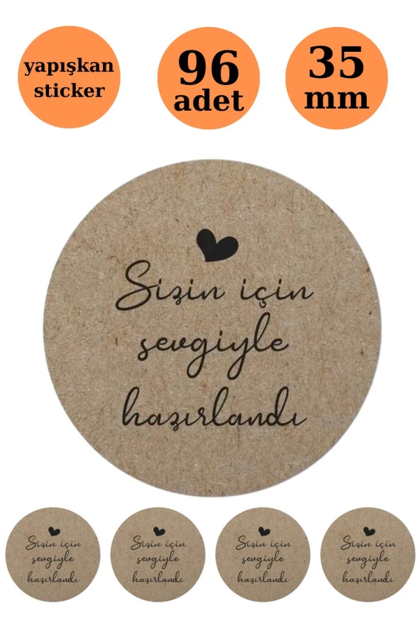 Sizin İçin Sevgiyle Hazırlandı - Kraft Görünümlü Sticker -Kraft Sticker - Paket Sticker