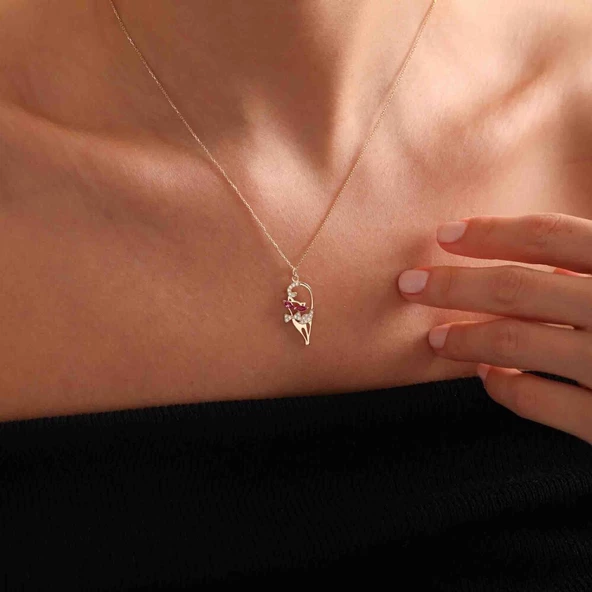 Sevimli Altın Kedi Kolye Ruby - Resim 2