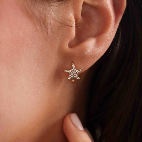 Deniz Yıldızı Altın Küpe - Resim 2