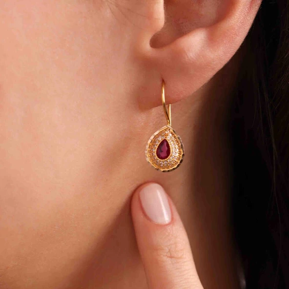 Altın Yakut Taşlı Küpe - 2