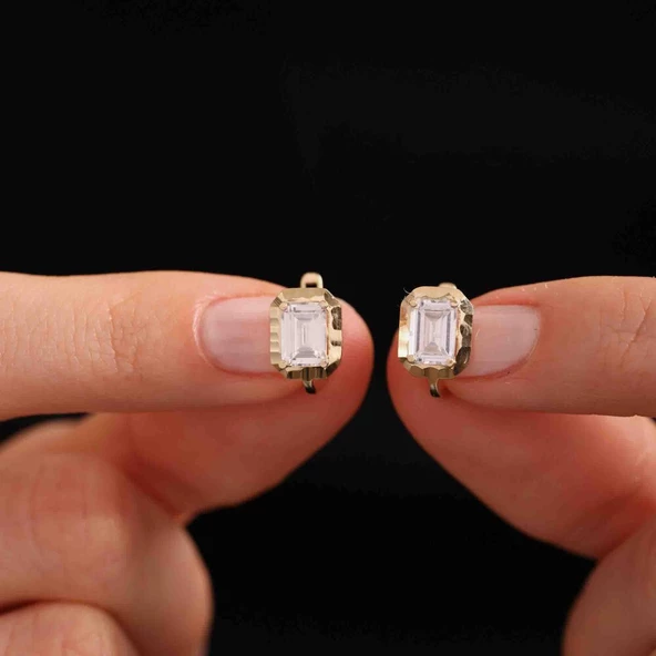 Aynalı Baget Küpe 14K