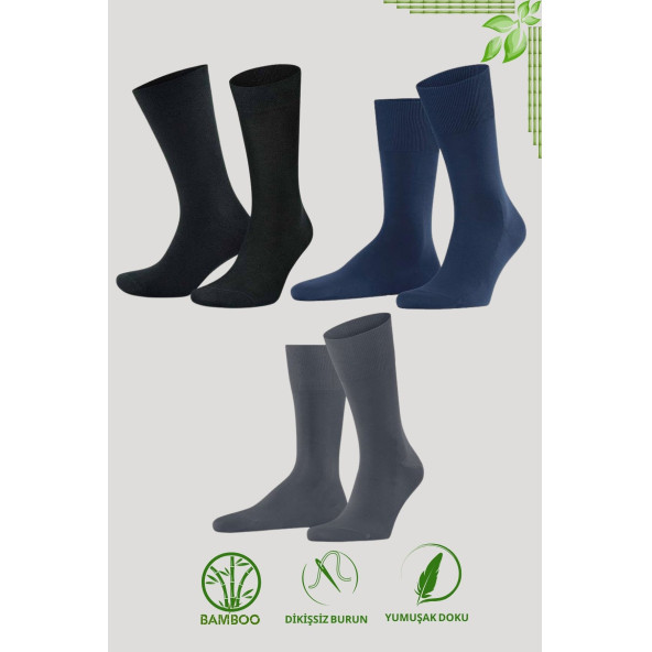Premium Busines (3 Çift Kutusuz ) Klasik Uzun Boy Mevsimlik Dikişsiz Erkek Bambu Soket Çorap - 3