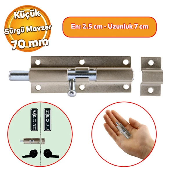 Küçük Mavzer Sürgü Sürgülü Sürgüsü Kilit Saten 25x70 mm Kapı Pencere Emniyet Kilidi Metal