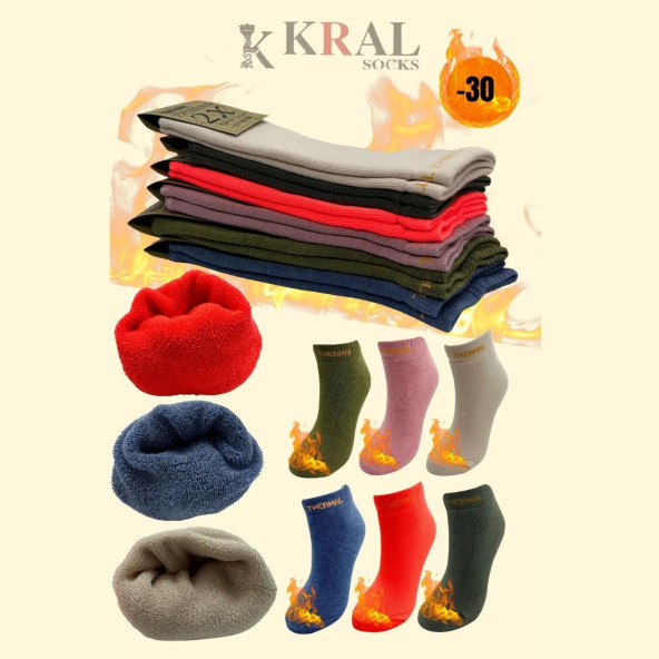 Termal Özellikli 2x Korumalı (5 ÇİFT) Asorti Renkli Kadın Kışlık Havlu Patik Çorap - 2