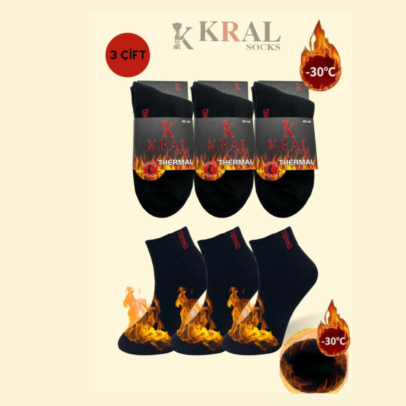 Thermo Özellikli 2X Korumalı (5 Çift) Siyah Renk Termal Erkek Kışlık Havlu Patik Çorap
