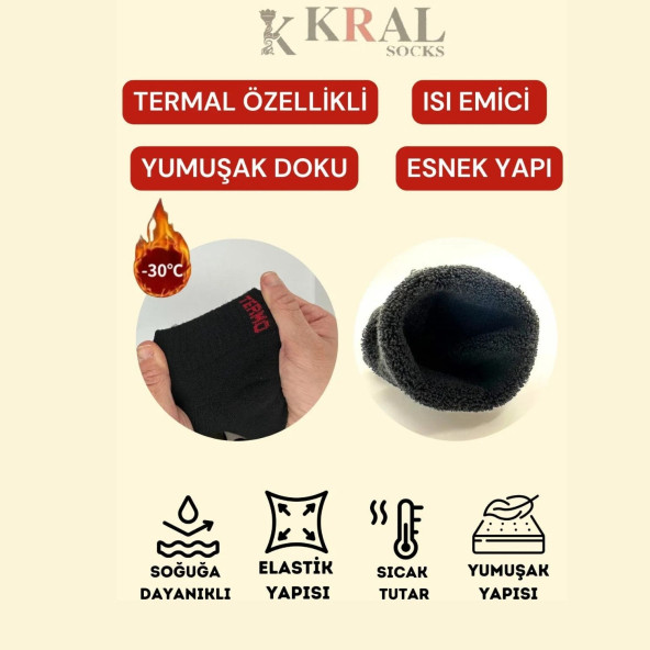 Thermo Özellikli 2X Korumalı (5 Çift) Siyah Renk Termal Erkek Kışlık Havlu Patik Çorap - 3