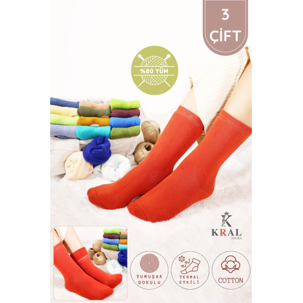 Thermo Özellikli 2X Korumalı (3 Çift) Kadın Termal Renkli Kışlık Yün Havlu Çorap