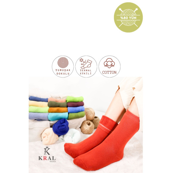 Thermo Özellikli 2X Korumalı (3 Çift) Kadın Termal Renkli Kışlık Yün Havlu Çorap - 2