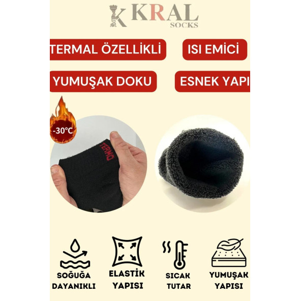 Thermo Özellikli 2X Korumalı (3 Çift) Siyah Renk Termal Erkek Kışlık Havlu Patik Çorap - 2