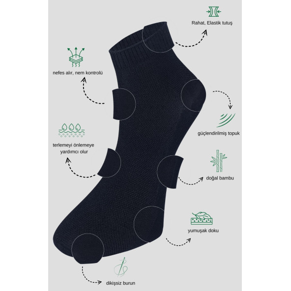 Erkek Patik Lacose Kabartma Desenli (5 ADET) Bambu Dikişsiz Parfümlü Kısa Çorap - 2