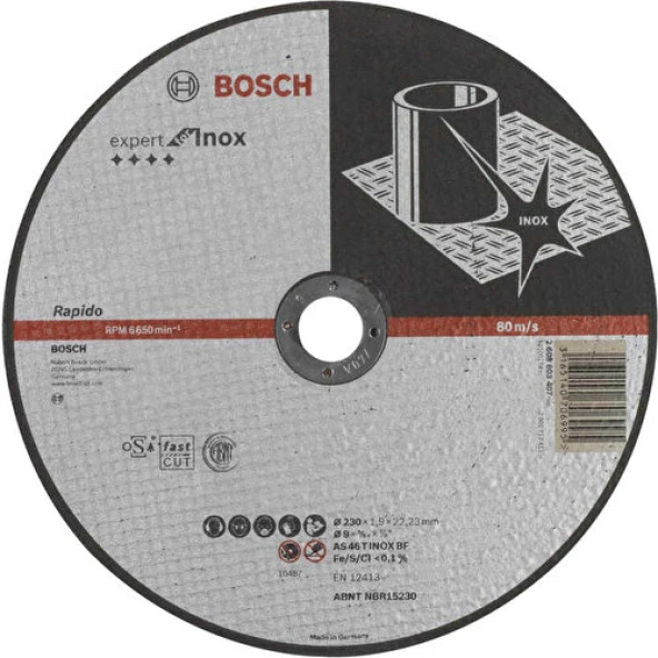 Bosch - 230*1,9 mm Expert Serisi Düz Inox (Paslanmaz Çelik) Kesme Diski (Taş) - Rapido