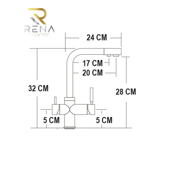Rena Design Krom Arıtmalı Mutfak Eviye Bataryası 3 Yollu L Boru Lüx Su Tasaruflu Musluk - 7