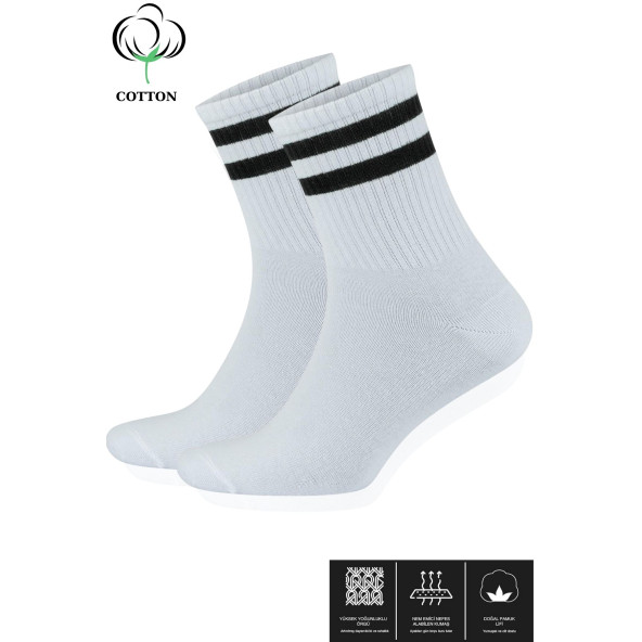 Erkek - Kadın (3 ÇİFT) Çizgili Kolej Tenis Çorabı Pamuklu Terletmez Çorap - 3
