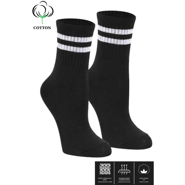 Erkek - Kadın (3 ÇİFT) Çizgili Kolej Tenis Çorabı Pamuklu Terletmez Çorap - 3