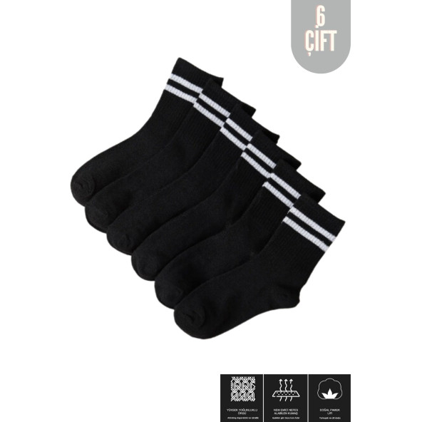 Erkek - Kadın (6 ÇİFT) Çizgili Kolej Tenis Çorabı Pamuklu Terletmez Çorap - 3