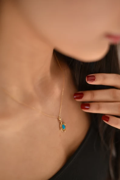 ÇG Kly6 Firuze Taşlı Altın Kolye - 2