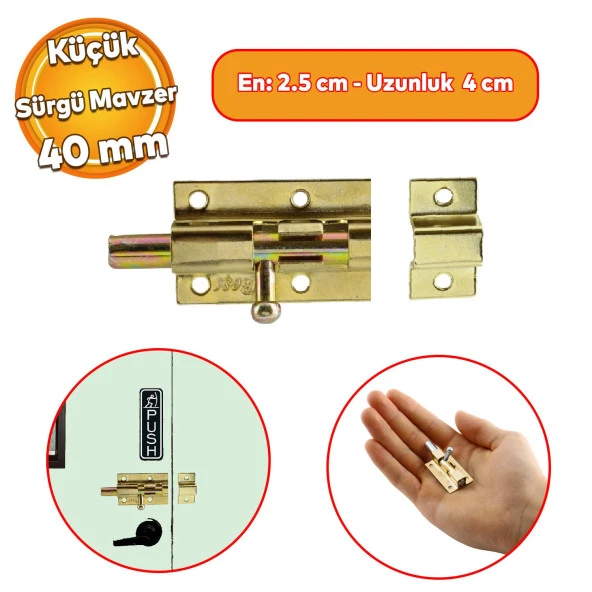Küçük Mavzer Sürgü Sürgülü Sürgüsü Kilit 25x40 mm Kapı Pencere Emniyet Kilidi Metal Prinç Sarı