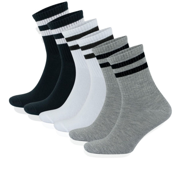 Erkek - Kadın (6 ÇİFT) Çizgili Kolej Tenis Çorabı Pamuklu Terletmez Çorap - 2