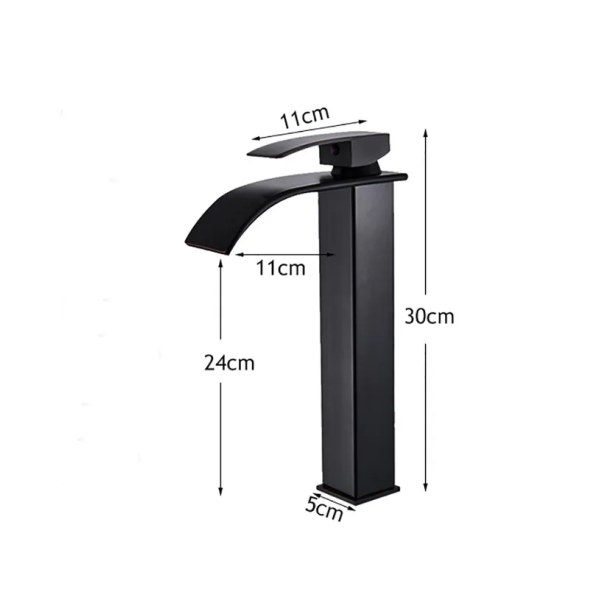 Siyah Kare Çanak Lavabo Bataryası Oval Çıkış Havza Şelale Model Uzun/yüksek Lavabo Musluğu Çift Girişli - 8