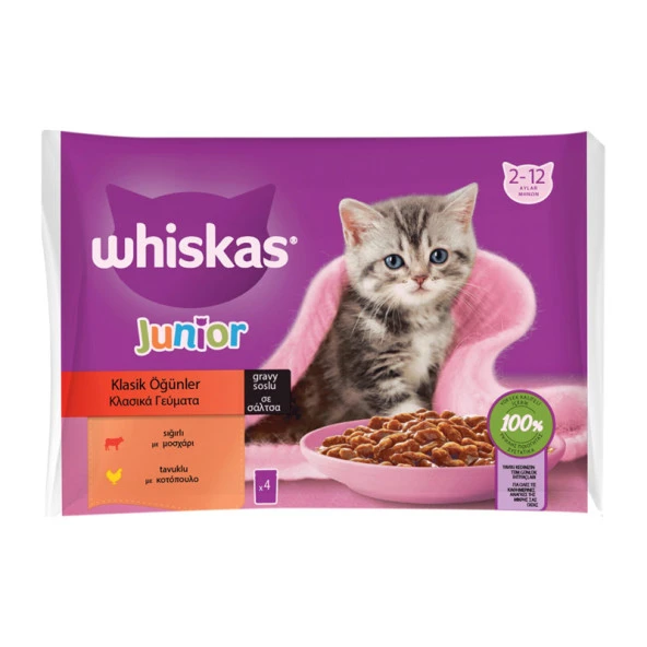 Whiskas Sığırlı Tavuklu Gravy Yavru Kedi Yaş Mama 4x85 Gr