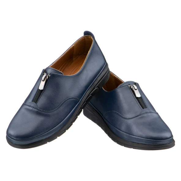 Lacivert Fermuarlı Kadın Ayakkabı