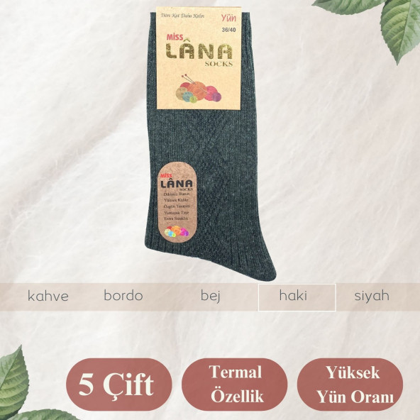 Kışlık Yün Çorap (5 ÇİFT - ADET) Lambswool Özel Kuzu Yünlü Kadınlar Için Termal Özellikli - 7