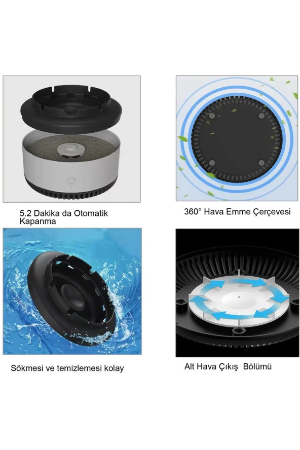 Gri Akıllı Küllük, Çok Fonksiyonlu Araba, Ev, Ofis Hava Temizleyici Küllük - 5