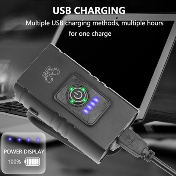 FORTE GT 6051 Bisiklet 2 x T6 Led Ön Far USB Şarjlı Alüminyum Alaşım Siyah - Resim 7