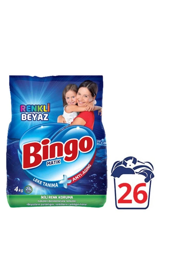 Bingo Matik Renkli Beyaz 4 kg Beyazlar ve Renkliler için Toz Çamaşır Deterjanı