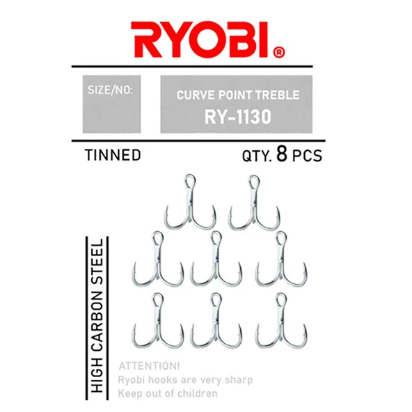 Ryobi Curve Point Treble Üçlü Olta İğnesi  4 No / 8 Adet - Resim 2