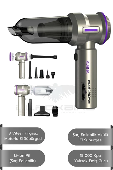 Auhma AHV-01 Kablosuz Taşınabilir Araç İçi El Süpürgesi | 15000PA Güçlü Vakum - 2