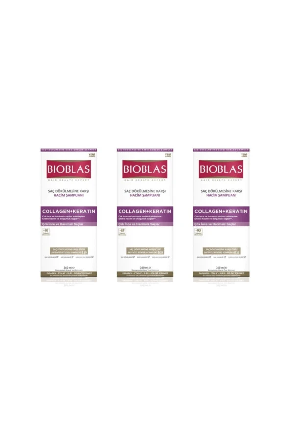Bioblas Collagen + Keratin Çok İnce ve Hacimsiz Saçlar İçin Hacim Şampuanı 3 x 360 ML