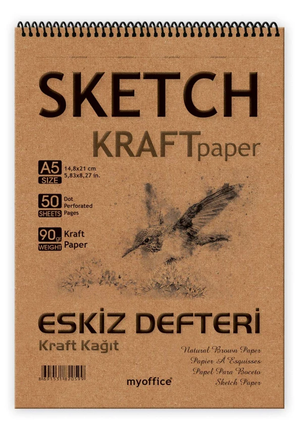 Kraft Kağıt A5 Eskiz Defteri 90 gr. Spiralli 50 Yaprak Sketchbook