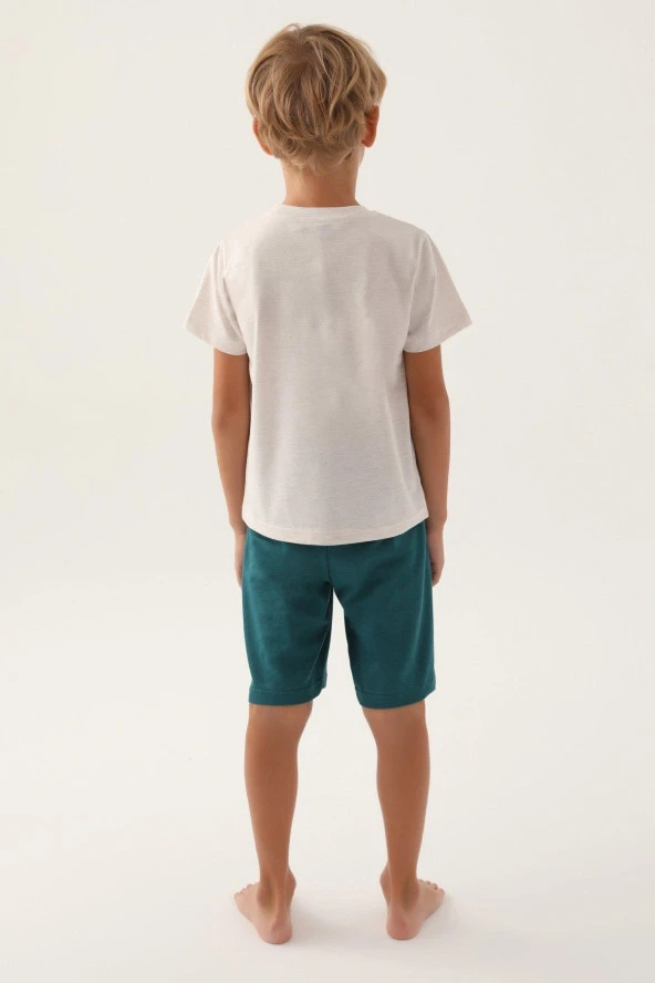 Arnetta Erkek Çocuk Garson  Krem Şortlu Pijama Takımı 2982 - Resim 3