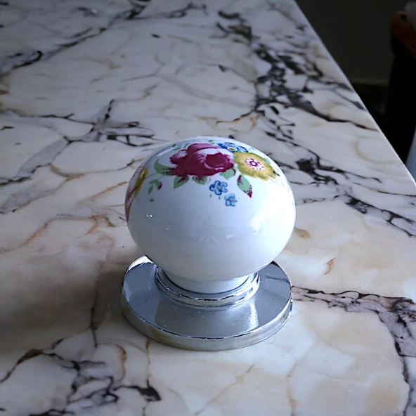 Gerçek Porselen Kulp Çiçekli Düğme Mobilya Mutfak Dolabı Kapak Kulpu Kulbu Çekmece Dolap Kulpları - 6