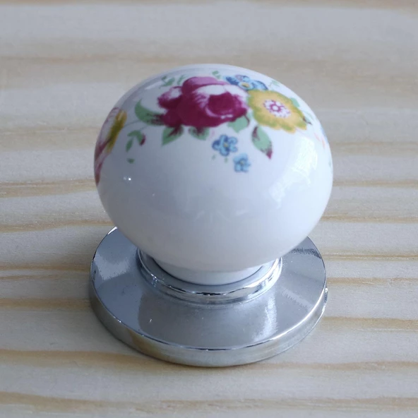 Gerçek Porselen Kulp Çiçekli Düğme Mobilya Mutfak Dolabı Kapak Kulpu Kulbu Çekmece Dolap Kulpları - 2