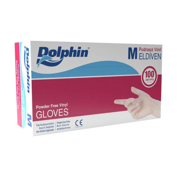 Dolphin Pudrasız Vinil Vinyl Tek Kullanımlık Eldiven Şeffaf Medium Orta Boy - 100'lü 5 Paket - 2