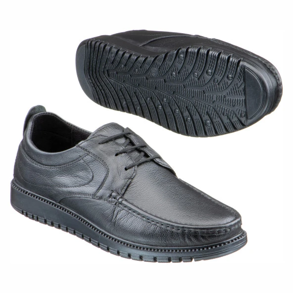 Siyah Baskılı Deri Bağcıklı Erkek Ayakkabı - Resim 2