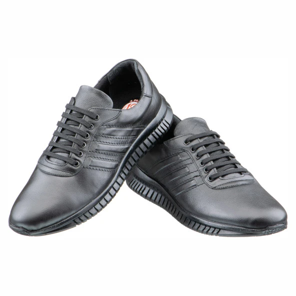 Siyah Baskılı Deri Bağcıklı Erkek Ayakkabı