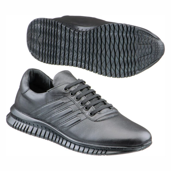 Siyah Baskılı Deri Bağcıklı Erkek Ayakkabı - 2