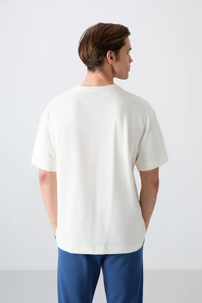 Tommy Life Erkek Ekru Oversize T-Shirt 88329 - Resim 3