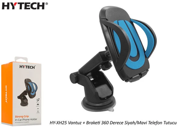 HYTECH HY-XH25 Vantuz + Braketi 360 Derece Siyah-Mavi Telefon Tutucu