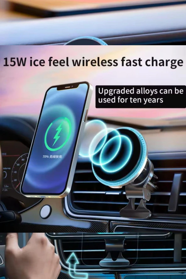 15W Kablosuz Şarj Özellikli Manyetik Telefon Tutucu Led Aksesuarlı - 3