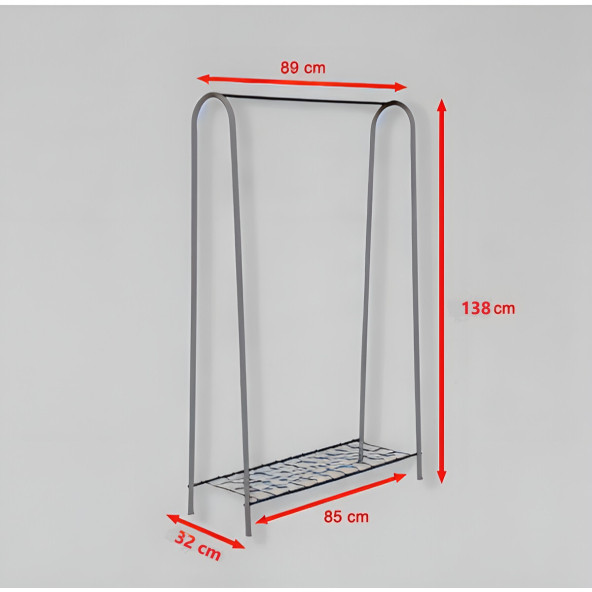 DEKORATİF ÇOK AMAÇLI GRİ METAL AYAKLI ELBİSE ASKILIĞI TEK RAFLI PORTMANTO VE KONFEKSİYON ASKILIĞI - Resim 5