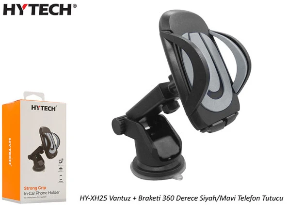 HYTECH HY-XH25 Vantuz + Braketi 360 Derece Siyah/Gri Telefon Tutucu
