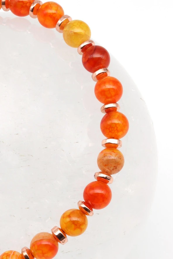 Akik Doğal Taş Makrome Örme Bileklik Küre Kesim - Resim 2