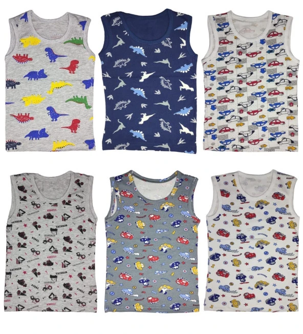 6 Adet Likralı Erkek Çocuk Empirme Desenli Mody Penye Sıfır Kol Atlet-Tişört - 2