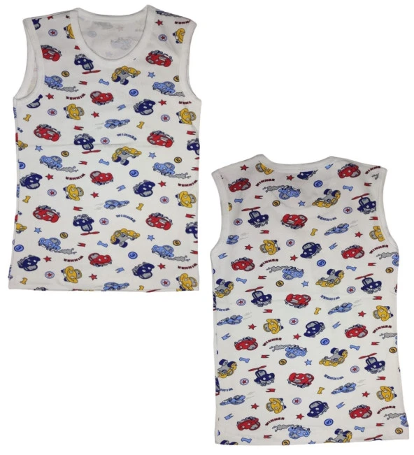 6 Adet Likralı Erkek Çocuk Empirme Desenli Mody Penye Sıfır Kol Atlet-Tişört - 3